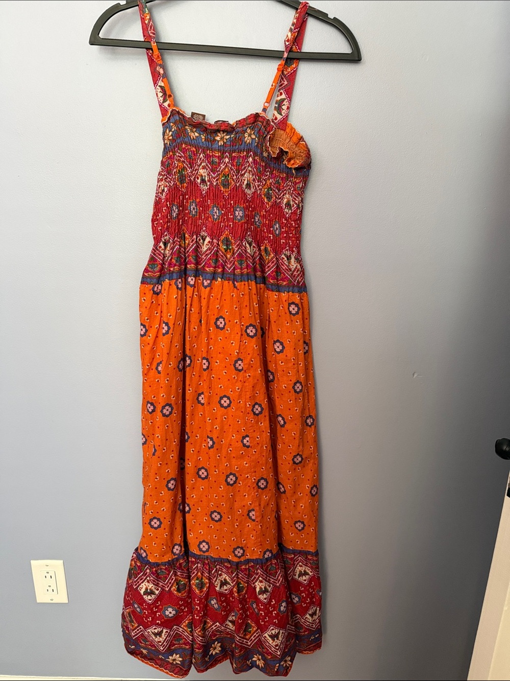 Speed Control New York Boho Floral Smocked Maxi Dress Orange M - Picture 9 of 12